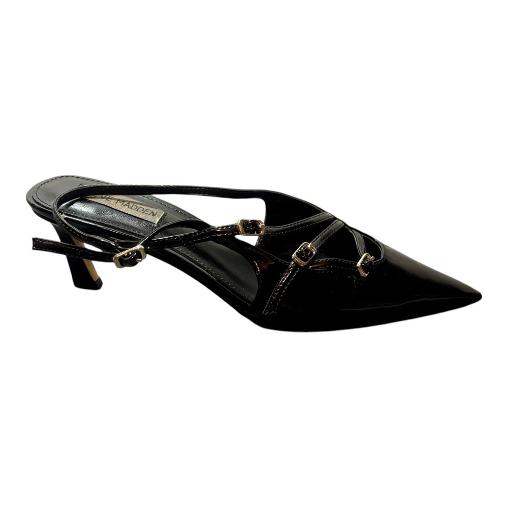 STEVE MADDEN Liana Black Patent Slingback Heels - Picture 3 of 11